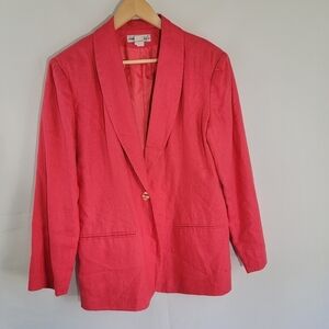 VTG Samantha Taylor Red Single Breasted 100% Linen Pea Coat Blazer Size 12 Lined
